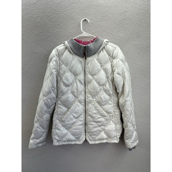 Eddie Bauer Womens Jacket Medium White Goose Down Skyliner Model Zip Up Hooded - Picture 1 of 16